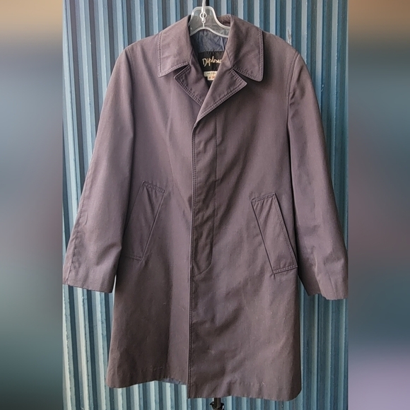 Vintage Diplomat Mens Grey/Black Trench Coat  Outerwear Overcoat 38 Short Hood - Picture 1 of 15
